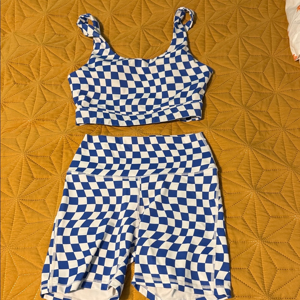 Blue and White Checkered Activewear Set